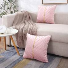 1 件/2 件粉色天鹅绒和金色皮革亮片条纹抱枕套，方形靠垫套，节日家居装饰枕套，柔软舒适的面料，现代装饰沙发，卧室，宿舍使用 - 粉色 - 查看 3