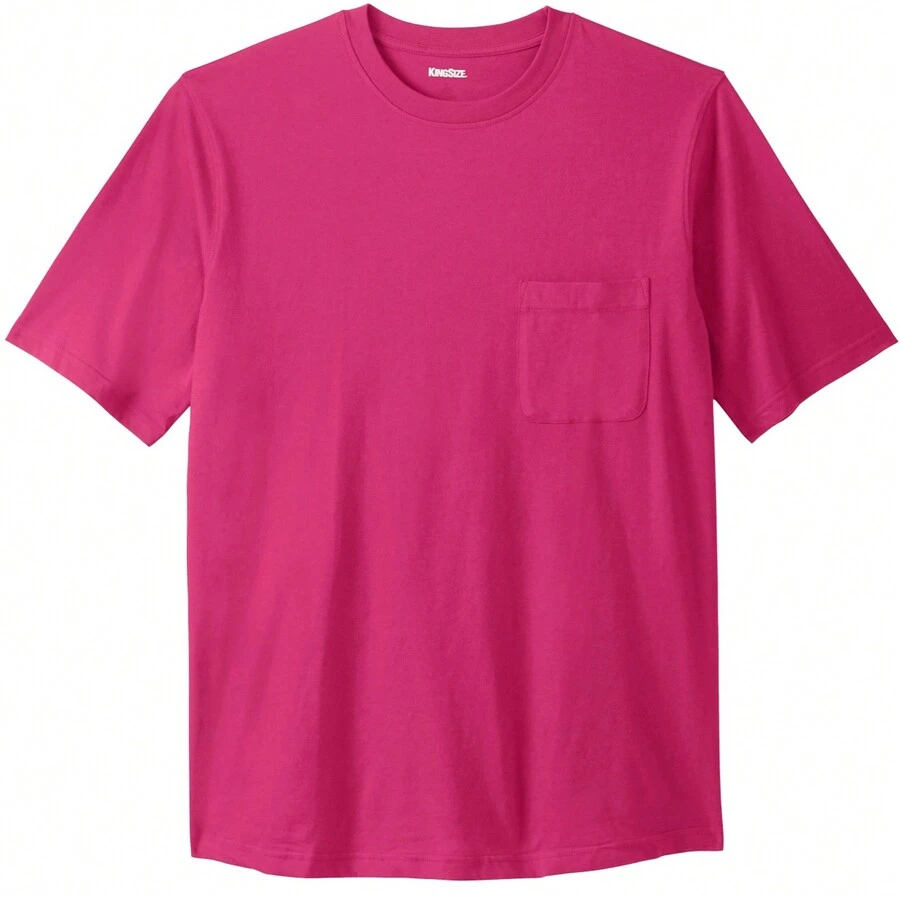 KingSize Men's Big & Tall Shrink-Less Lightweight Pocket Crewneck T-Shirt - 電光粉紅 - 查看 1