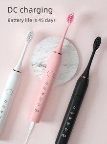 1pc Pink Electric Toothbrush, 6 Replaceable Brush Heads, 1 Wall Mount Holder, 1 Dust Cover, IPX7 Waterproof, 5 Cleaning Modes, Long Battery Life, USB Rechargeable Adult Electric Toothbrush - Pink - View 9