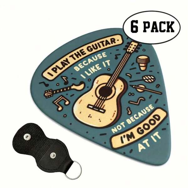 Guitar Picks (6 Packs+Holster Storage), PVC Double-Sided Printed Folk Picks, Ukulele Finger Shrapnel, I Play Guitar Because I Like It, Not Because I'm Good At It, Guitar Picks With Holster Storage, Great Gifts For Music Lovers/Instrument Beginners.,Play Music,Ax Guitar,Teatro Musical
