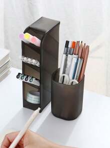 1 pieza Soporte para bolígrafos de escritorio traslúcido y esmerilado, caja de almacenamiento de brochas cosméticas de estilo de inserción inclinada, organizador de artículos de papelería multifuncional