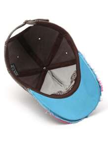 1pc Retro Letter Embroidered Ripped Baseball Cap Y2K Style Street - Pink - View 7