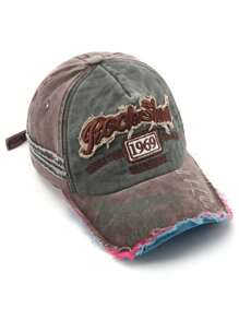 1pc Retro Letter Embroidered Ripped Baseball Cap Y2K Style Street - Pink - View 10