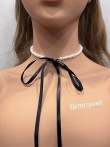 1pc Black Rope Bow-Tie Lace Sweet Cool Heart Necklace - White - View 3