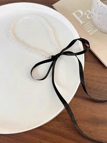1pc Black Rope Bow-Tie Lace Sweet Cool Heart Necklace - White - View 4