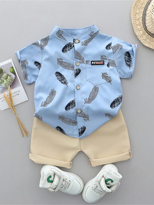 Baby Boy Summer Allover Print Feather Shirt And Shorts Set