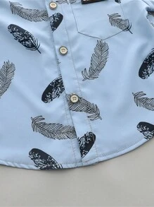 男婴夏季全身印花羽毛衬衫和短裤套装 - 藍色 - 查看 5