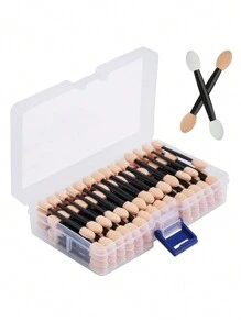 50pcs Disposable Double-Sided Eyeshadow Sponge Applicator With Container, Eyeshadow Brush, 2.44ft Long Makeup Applicator - Black - View 2