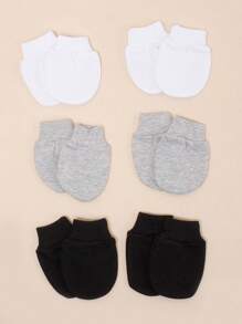 6 pares de guantes anti-arañazos de unicolor para bebé, cubierta protectora recién nacida, suave y linda para uso diario, celebración de días festivos del bebé - Multicolor - Ver 1