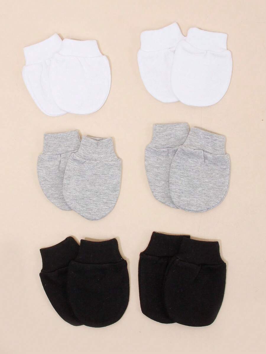 6 pares de guantes anti-arañazos de unicolor para bebé, cubierta protectora recién nacida, suave y linda para uso diario, celebración de días festivos del bebé - Multicolor - Ver 1