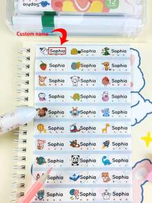 100pcs Custom Name Sticker Labels For School Stationery, Various Cartoon Animals Waterproof Personalized Labels Gifts Birthday Graduation - Multicolor - View 3