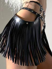1入歐美風愛狐狸眼罩帶後背帶全套皮革束縛表演服裝潮流性感時尚皮革人體鏈套裝皮革流蘇腰帶後背帶 - 彩色 - 查看 6