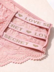 4pcs Sexy Letter Embroidery Hollow Out Lace Panties For Women