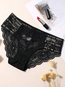 4pcs Sexy Letter Embroidery Hollow Out Lace Panties For Women