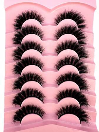 Heta 7 par kattögonfransar i 3D-minkpäls, mjuka, fina, naturliga och återanvändbara fransar för tjocka och förlängande remsögonfransar, fransar, ögonfransar, lösögonfransar