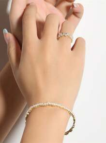 rakol 2 pezzi Set di anello e braccialetto con decorazione asimmetrica in zirconia cubica alla moda - Oro giallo - Visualizzare 7