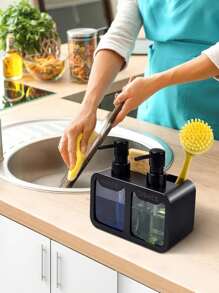 1pc Dish Soap Dispenser For Sink Countertop, Soap Dispenser With Sponge Caddy And Brush Holder, Refillable Lotion Dispenser, Lotion Container For Bathroom, Bathroom Accessories, Home Decor, Furniture For Home Kitchen Items Kitchen Accessories Kitchen Kitchen Tools - one-size - View 3