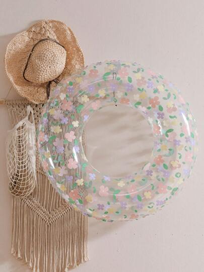 1pc Pink Floral Inflatable Swimming Ring, Water Play