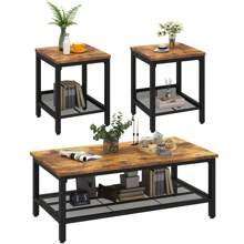 Coffee Table Set Of 3, Industrial Coffee Table With 2 Square End Side Tables, Living Room Table Set With Metal Frame For Apartment Home Office - Rust Brown - View 8