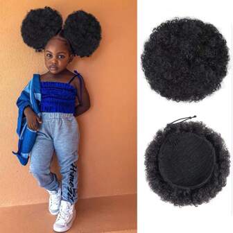 1 PC Girls Afro Puff Drawstring Ponytail Wigs Extension Synthetic Fluffy Kinky Curly Updo Donut Hair Extension Wigs For Kids