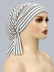 1 pièce Turban musulman avec longue queue et motif de vague de bandeau, bonnet de chimiothérapie pour femmes