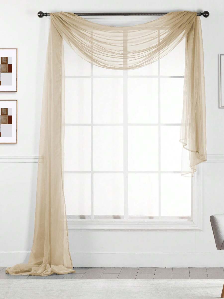216" Long Sheer Window Curtain Valance/Scarf Great Value 25 Colors - Kelabu tua - View 1