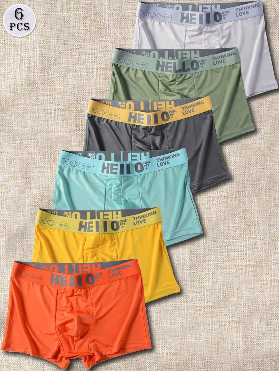 男式六条装字母印花平角短裤