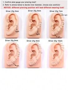 CIZME 1 件/套防过敏铰链鼻环 20G 18G 16G 14G 不锈钢鼻中隔珠宝铰链节环身体穿孔鼻环唇环鼻轮软骨耳环 - 卡扣 - 查看 6