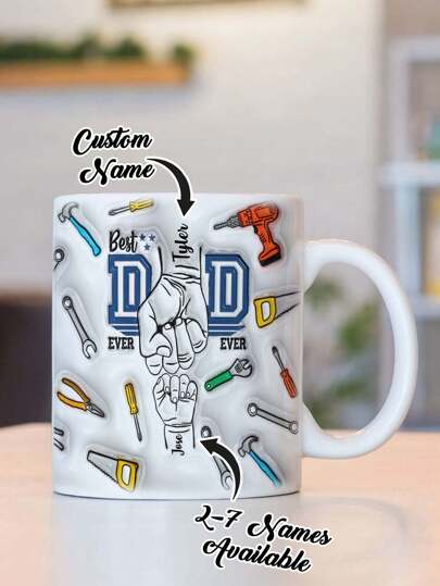 1pc Customized Name Mug, Gift For Dad/Father, Personalized Coffee Cup, Ideal Gift For Valentine's Day, Father's Day, Birthday Or Anniversary