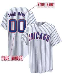 Camiseta de béisbol personalizada con nombre y número, estilo novio, de punto bordado, cuello en V, Chicago White, de manga corta y abotonada, para fiestas, juegos, entrenamiento y deportes, tallas S-XXL, elegante, de moda, estilo urbano, informal, minimalista. Regalo personalizado y único para él, novio, familia y amigos para cumpleaños, vacaciones, escuela, competición y deportes.