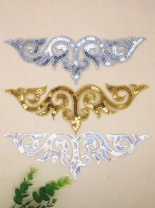 2入組閃光亮片刺繡帶背膠裝飾，熱熔膠衣物/派對裙/包/帽配件 - 白色 - 查看 1