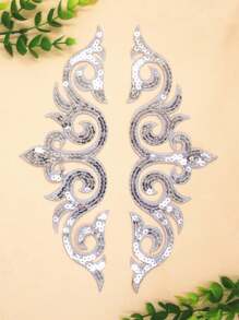 2入組閃光亮片刺繡帶背膠裝飾，熱熔膠衣物/派對裙/包/帽配件 - 白色 - 查看 5