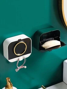 1入光輝奢華廚房肥皂盒免打孔壁掛式排水肥皂架浴室翻蓋肥皂盒學生宿舍洗衣肥皂盒