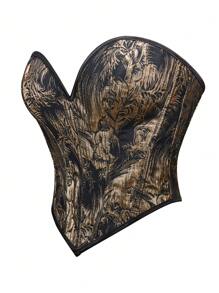 1pc Gold Corset Tops For Women Strapless Lace Up Boned Sweetheart Neck Bodyshaper Bustier Sexy Crop Top