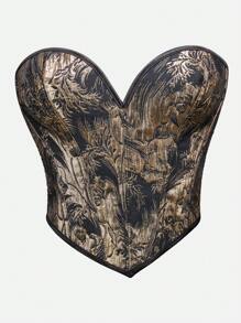 1pc Gold Corset Tops For Women Strapless Lace Up Boned Sweetheart Neck Bodyshaper Bustier Sexy Crop Top