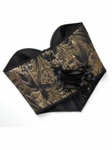 1pc Gold Corset Tops For Women Strapless Lace Up Boned Sweetheart Neck Bodyshaper Bustier Sexy Crop Top