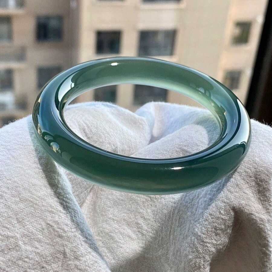 1条天然A级高品质冰玛瑙手链,收藏级珠宝,高端女士时尚手链,疗愈冥想手链,镶嵌光滑绿色宝石,天然宝石手链,可促进智慧、平衡与宁静,女士礼物 - 冰藍色 - 查看 1