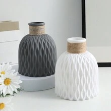 1pc Nordic Style Flower Vase - Ceramic-Like Imitation Flower Pot Container For Modern Flower Arrangement, Home Decoration, Wedding Supplies And Gifts, Plastic Wave Pattern Flower Vase, DIY Flower Pot, Home Living Room Party Decoration Ornament - Multicolor - View 5