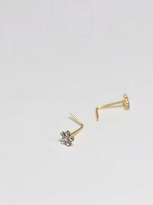 1 pièce Fine Boucle de nez en fleur en argent sterling 925 avec cristal clair, en forme de L. Bijou de piercing de nez, couleur or. Saint-Valentin
