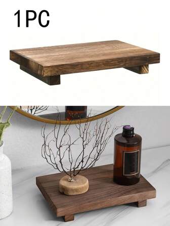 1入木製基座展示凳，適用於廁所廚房水槽肥皂盤，蠟燭盤，植物盤，完美的農舍風格裝飾物，適用於廁所和廚房