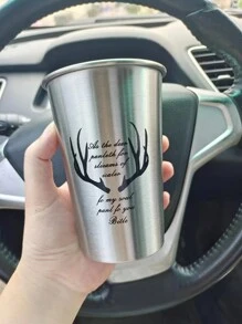 1入組500毫升不鏽鋼水瓶，健康茶杯，金屬飲料杯，動物印花杯，可重複使用的水瓶