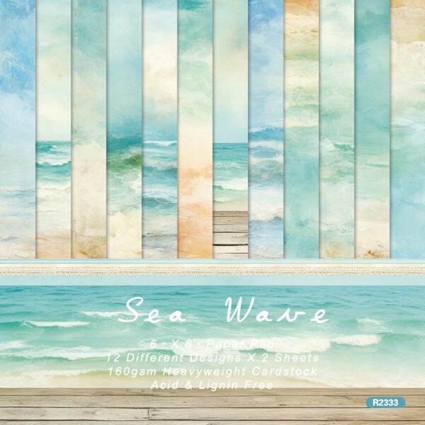 24 folhas 6"X6" Papel de Scrapbook Vintage Ondas do Mar, Pacote de Papel Estampado para Scrapbooking DIY, Papel de Bottom para Artesanato 1 Pacote