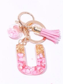 1pc Cute A-Z Golden And Pink Shell Pattern Letter Shaped Keychain Pendant With Crystal Star Decoration Glass Ball,Purse, Wallet Charms, Bag Decorative Alphabet Keychain For Women,Car Keychain Pendant,  Gift For Friends,Family, Colleagues, Teachers, Classmates - Gold Pink - View 34