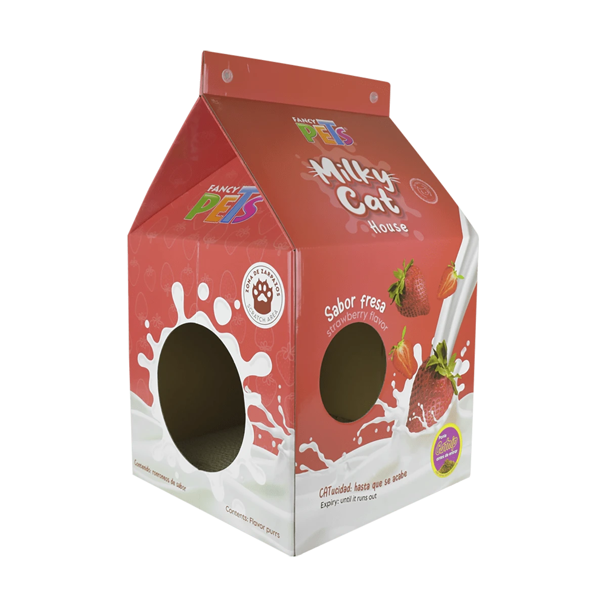 Fancy Pets Casa de Cartón con Rascador para Gato Fresas - Rosa Pálido - Ver 1