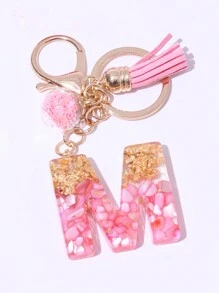 1pc Cute A-Z Golden And Pink Shell Pattern Letter Shaped Keychain Pendant With Crystal Star Decoration Glass Ball,Purse, Wallet Charms, Bag Decorative Alphabet Keychain For Women,Car Keychain Pendant,  Gift For Friends,Family, Colleagues, Teachers, Classmates - Gold Pink - View 18