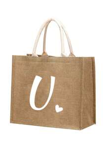 1 Stück Leinenblumen-Buchstaben-Herz-Handtasche, personalisierte Geschenktasche, große Kapazität leichte Shopper Tasche, Strandtasche, Kosmetiktasche, Outdoor-Campingtasche, geeignet für Hochzeiten, Geburtstage, Strände, Feiertage, perfektes Geschenk für Frauen, Mütter, Lehrer, Freunde, Brautjungfern, Großeinkaufstaschen, Studenten und Schulanfang, beste Weihnachtsgeschenke für Lehrer