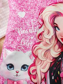 新生兒寶寶女孩可愛的貓咪卡通印花連體背帶裝，時尚 - 玫紅色 - 查看 4