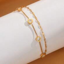 1 Vòng tay nữ hai lớp phong cách Hàn Quốc - Hình tròn hình học có đính hạt Zirconia, thép không gỉ, phụ kiện cho mọi dịp - Vàng - Xem 3