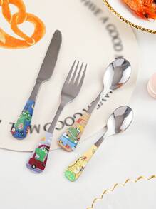 4件套不锈钢创意卡通西餐餐具甜品勺套装，厨房，圣诞礼物，学校用品 - 銀色 - 查看 14