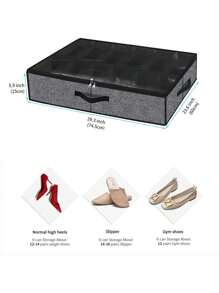 1pc Under Bed Shoe Storage Organizer, Foldable Fabric Shoe Container Box With Clear Cover, Window & 2 Handles - Dark Grey - View 6